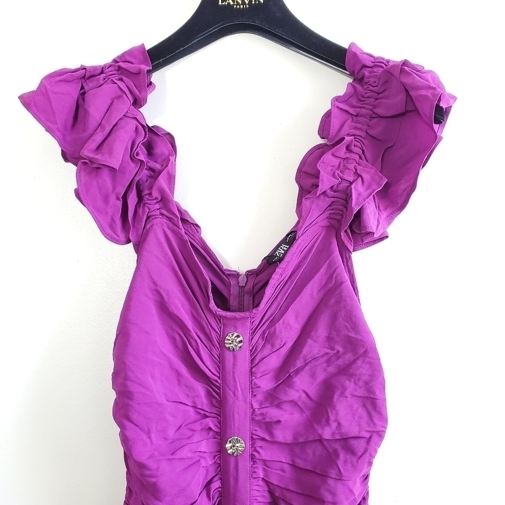Zara Draped Ruffled Blogger Favorite Purple Mini Dress NWT XS - Picture 10 of 14